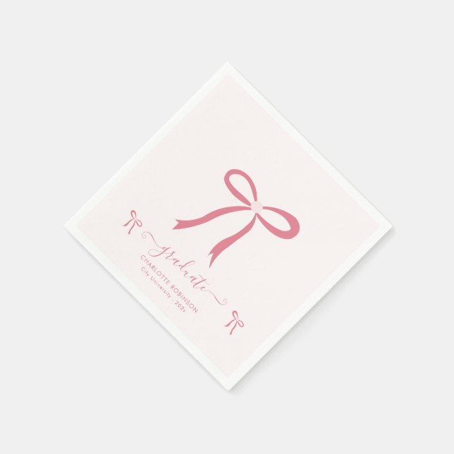 Pink Bow Graduation Party  Napkin (Corner)