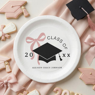 Pink Bow Graduation Party  Paper Plate