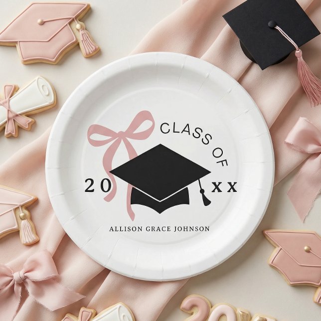 Pink Bow Graduation Party  Paper Plate (Creator Uploaded)