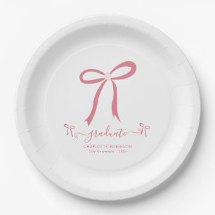 Pink Bow Graduation Party  Paper Plate