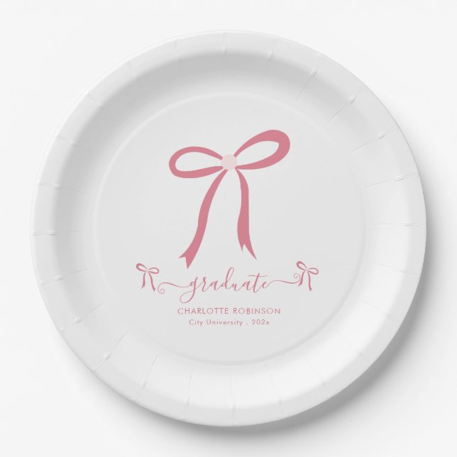 Pink Bow Graduation Party  Paper Plate (Front)