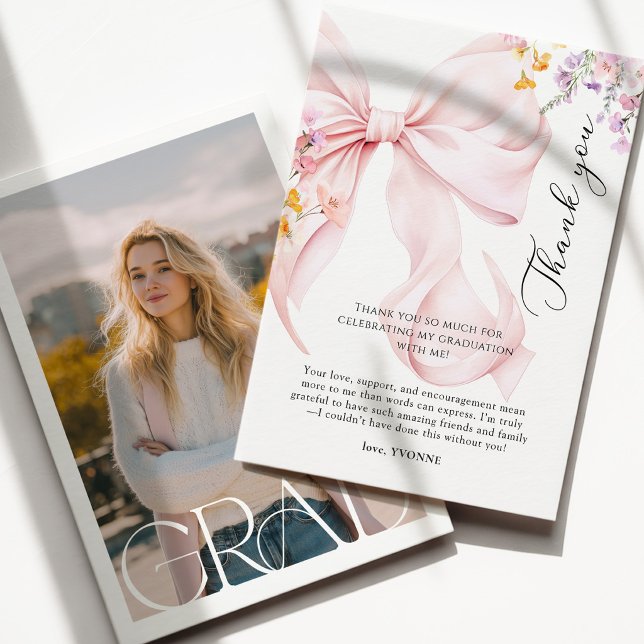 Pink Bow Graduation Thank You Card (Creator Uploaded)