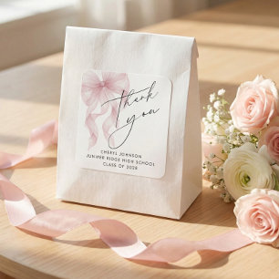 Pink Bow Graduation Thank You Square Sticker