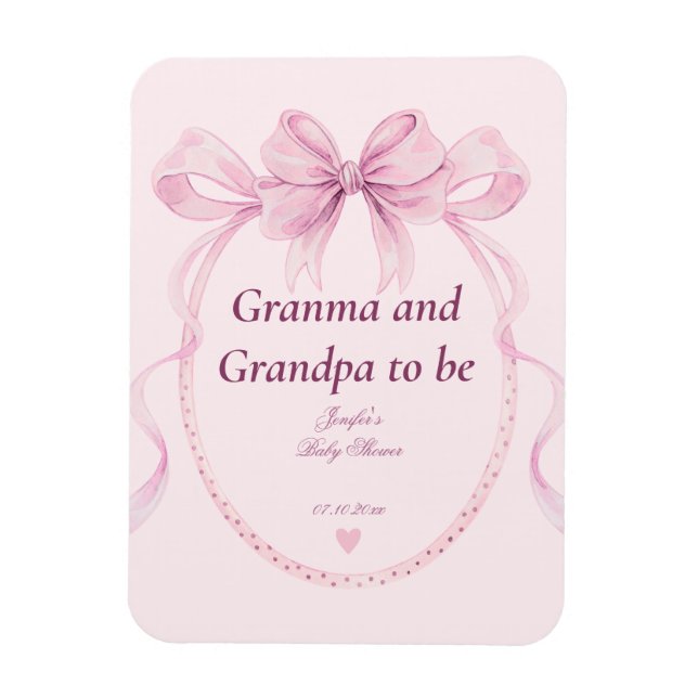 Pink Bow Grandma and Grandpa to Be Baby Shower Magnet (Vertical)