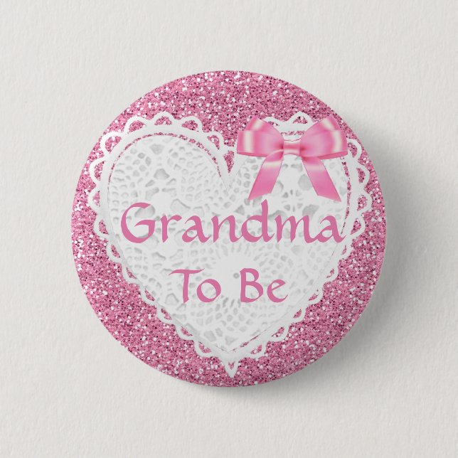 Pink Bow Grandma to be Baby Shower Button (Front)