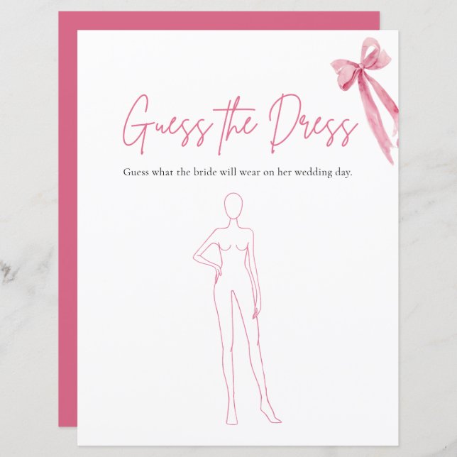 Pink Bow Guess The Dress Bridal Shower Game (Front/Back)