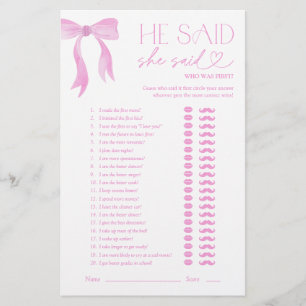 Pink Bow He Said She Said Bridal Shower Game
