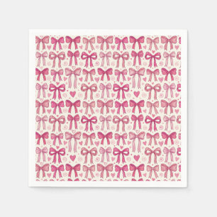 Pink Bow Heart Doodle Row Pattern Napkin