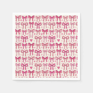 Pink Bow Heart Doodle Row Pattern Napkin