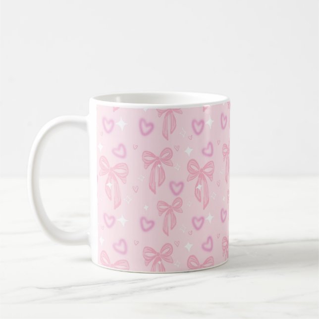 Pink Bow Hearts Aesthetic Mug (Left)