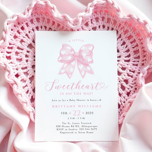 Pink Bow Hearts Baby Shower Invitation