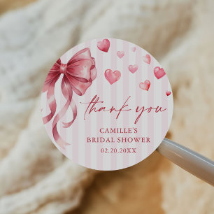 Pink Bow Hearts Valentines Baby Shower Classic Round Sticker