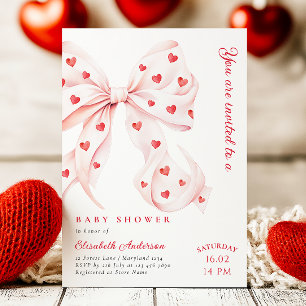 Pink Bow Hearts Valentines Baby Shower Invitation