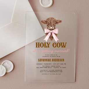 Pink Bow Holy Cow Western Cowgirl Bridal Shower  Acrylic Invitations