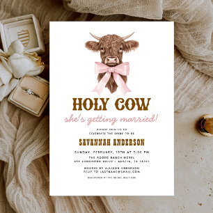 Pink Bow Holy Cow Western Cowgirl Bridal Shower Invitation