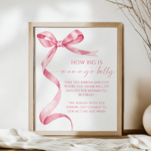 Pink Bow How Big is Mummy's Belly Baby Shower Game Poster