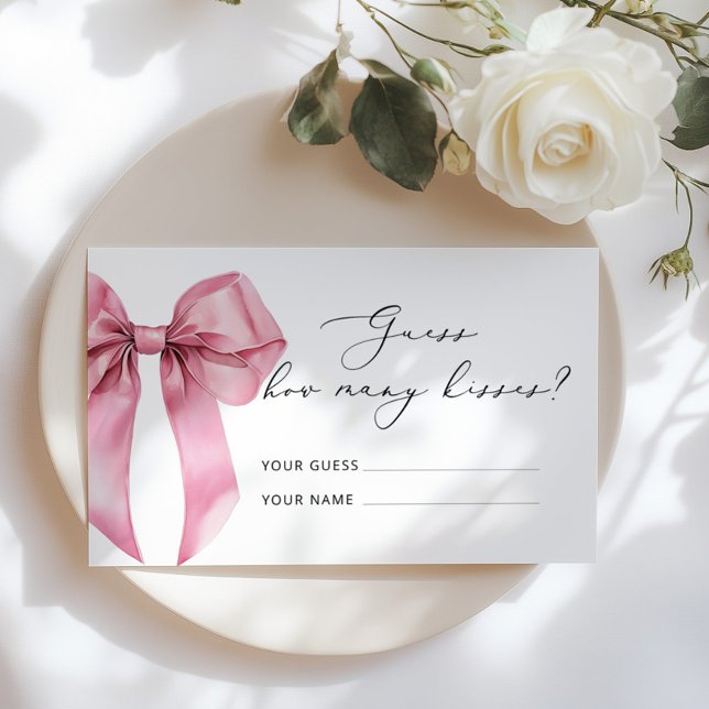 Pink Bow How many kisses bridal shower game Enclosure Card (Creator Uploaded)
