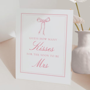 Pink Bow How Many Kisses Bridal Shower Game Pedestal Sign