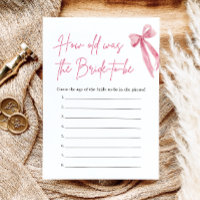 Pink Bow How Old Was the Bride Bridal Shower Game