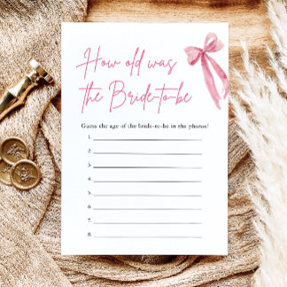 Pink Bow How Old Was the Bride Bridal Shower Game Invitation