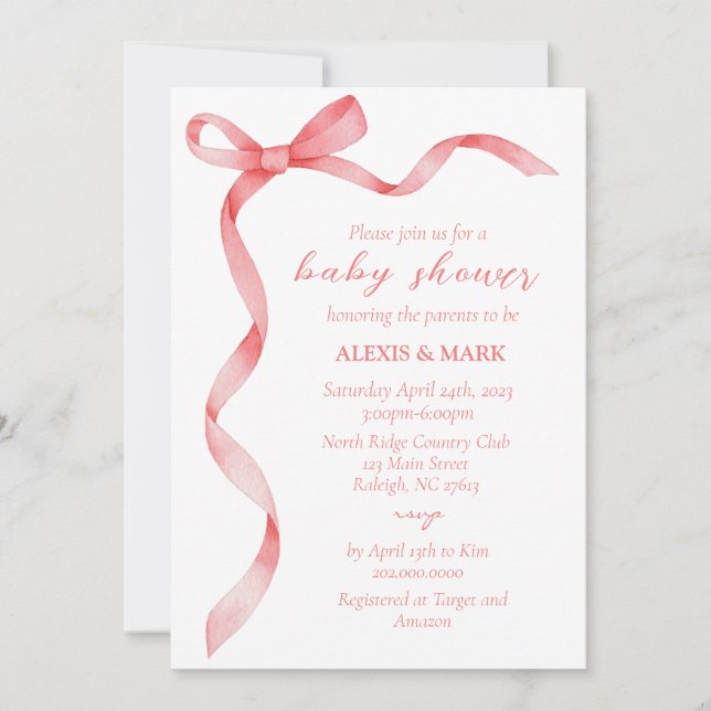 Pink Bow Invitation for Baby Shower (Front)