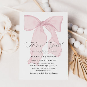 Pink Bow It’s a Girl Baby Shower Invitation