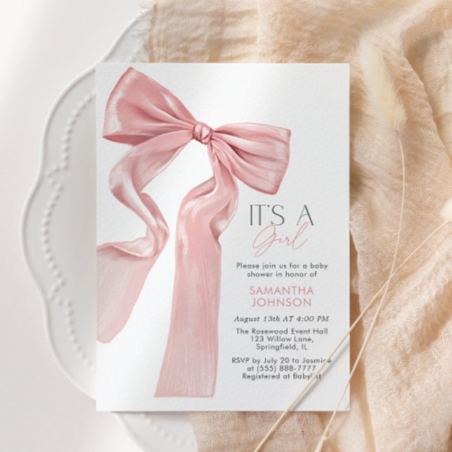 Pink Bow It’s a Girl Baby Shower Invitation (Creator Uploaded)