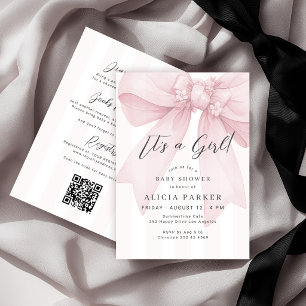 Pink bow its a girl baby shower all in one invitation
