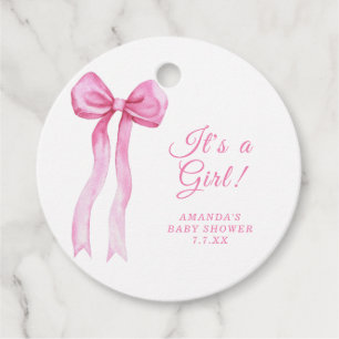 Pink Bow It's a girl Baby shower Favour Tags