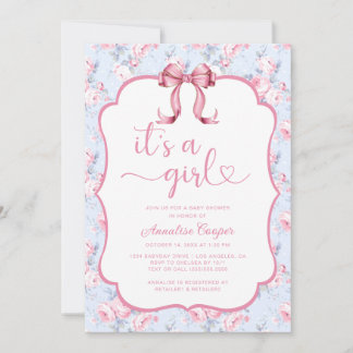 Pink Bow It's A Girl Baby Shower Invitation