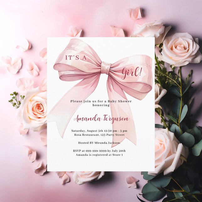 Pink bow it's a girl Baby Shower invitation (Creator Uploaded)