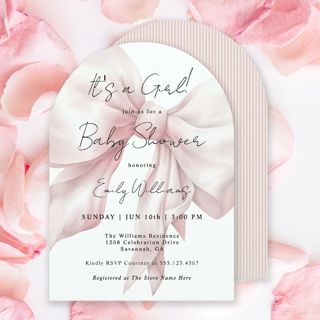 Pink Bow It's a Girl Baby Shower Invitation (Available in both printed and instant download digital formats.)