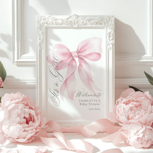 Pink Bow It's a girl Baby shower Welcome Poster