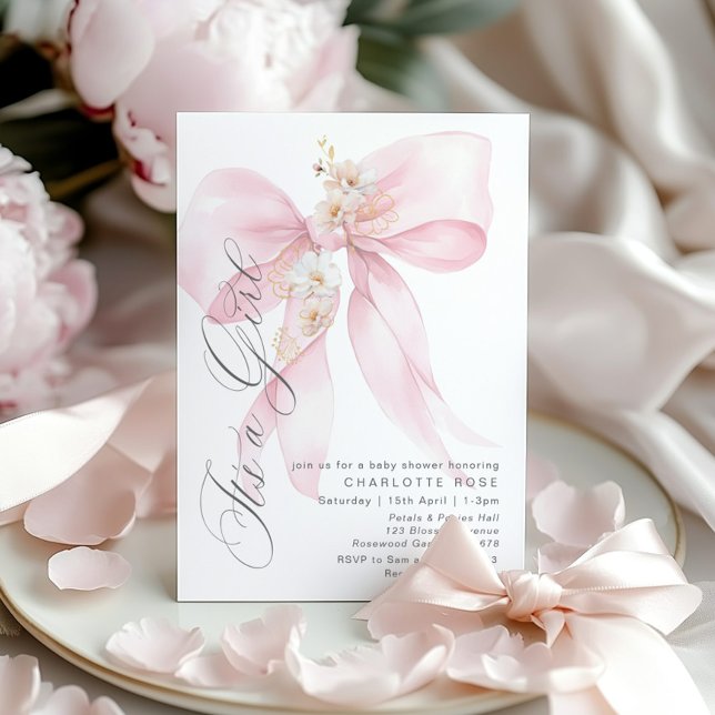Pink Bow Its a girl Floral pastel Baby Shower Invitation (Creator Uploaded)