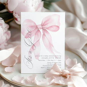 Pink Bow Its a girl Floral pastel Baby Shower Invitation