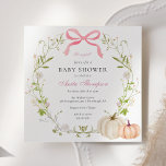 Pink Bow It's a Girl Pumpkin Baby Shower Invitation<br><div class="desc">Celebrate the mum to be! Shower invitation features a watercolor spring floral wreath adorn with a pink bow and pumpkins. Personalise with your information or click "Click to customise further" to edit font styles,  size and colours.</div>