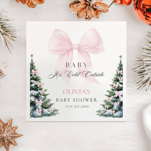 Pink Bow It's Cold Outside Baby Shower Napkins