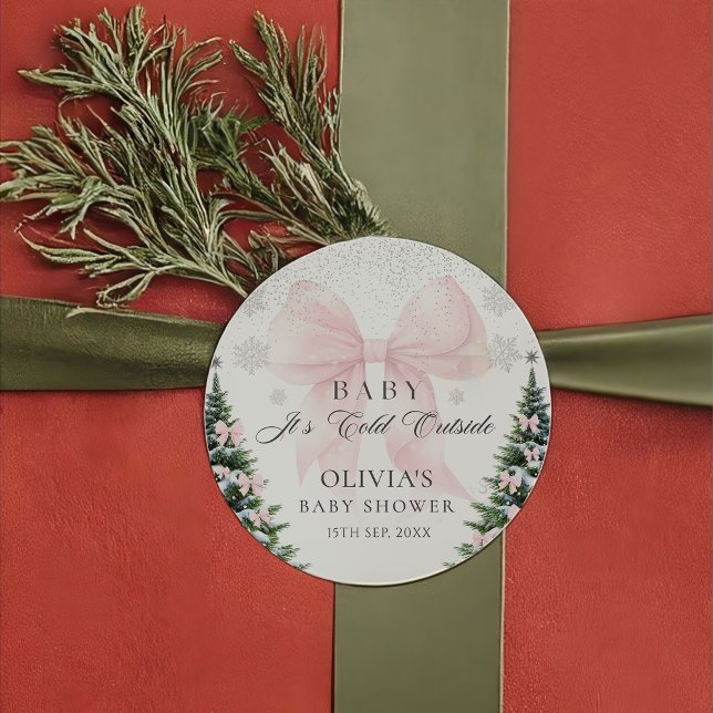 Pink Bow It's Cold Outside Baby Shower Sticker (Creator Uploaded)