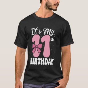 Pink Bow It's My 1th Birthday Coquette Girls Prete T-Shirt