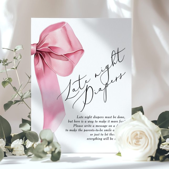 Pink Bow Late night diapers Baby shower game Poster (Creator Uploaded)