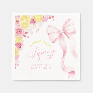 Pink Bow Lemon Baby Shower Paper Napkins