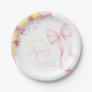 Pink Bow Lemon Baby Shower Paper Plates