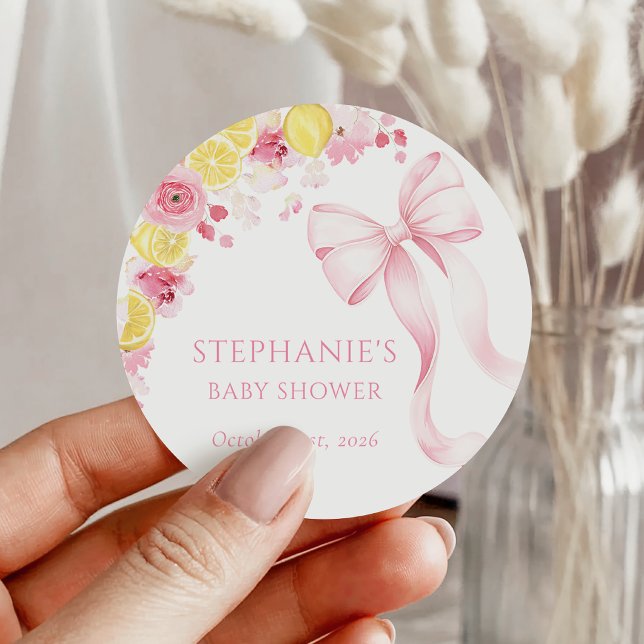 Pink Bow Lemon Baby Shower Sticker (Creator Uploaded)