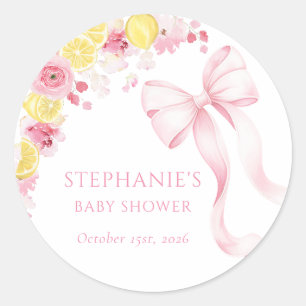 Pink Bow Lemon Baby Shower Sticker