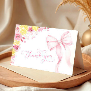 Pink Bow Lemon Baby Shower Thank You Card