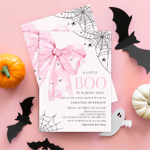Pink Bow Little Boo Ghost Baby Shower Invitation