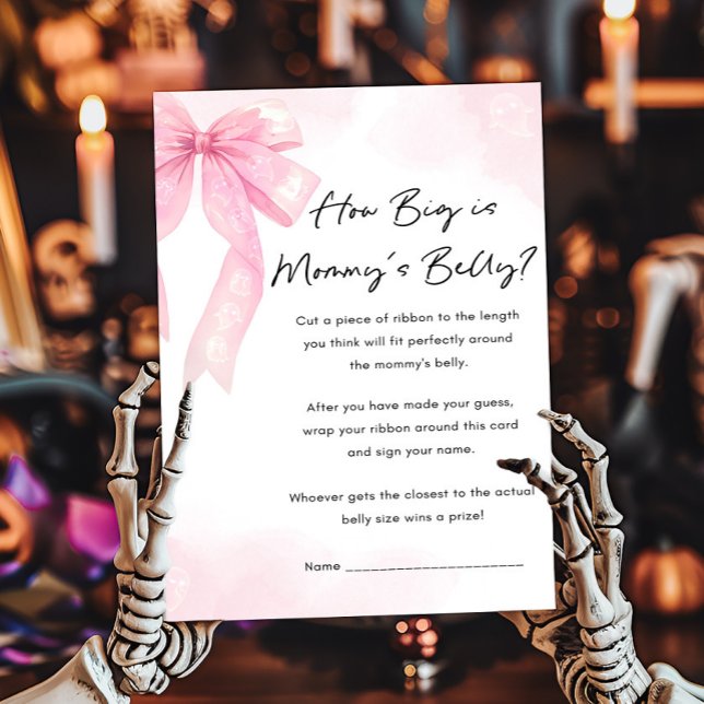Pink Bow Little Boo How Big Mummy's Belly Game (Girl Coquette Halloween Baby Shower How Big Is Mommy's Belly Game)