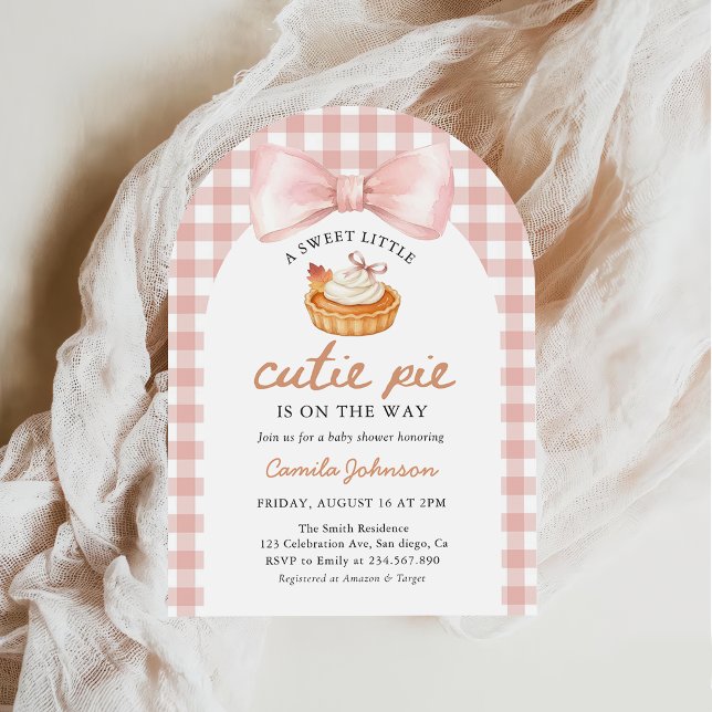 Pink Bow Little Cutie Pie Fall Baby Shower Invitation (Creator Uploaded)