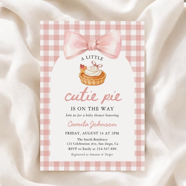 Pink Bow Little Cutie Pie Fall Baby Shower Invitation (Creator Uploaded)