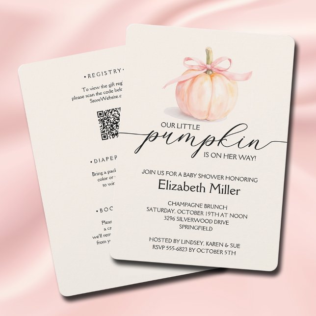 Pink Bow Little Pumpkin Baby Shower All In One Invitation (Pink ribbon bow little pumpkin girl baby shower all in one invitations)